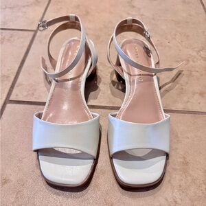 Kelly & Katie White Ankle-Strap Low Block Heel Sandals